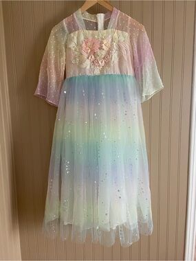 Unknown Brand Rainbow Ombré Pastel Colour Tulle Fairy Princess Dress Size 9-12
